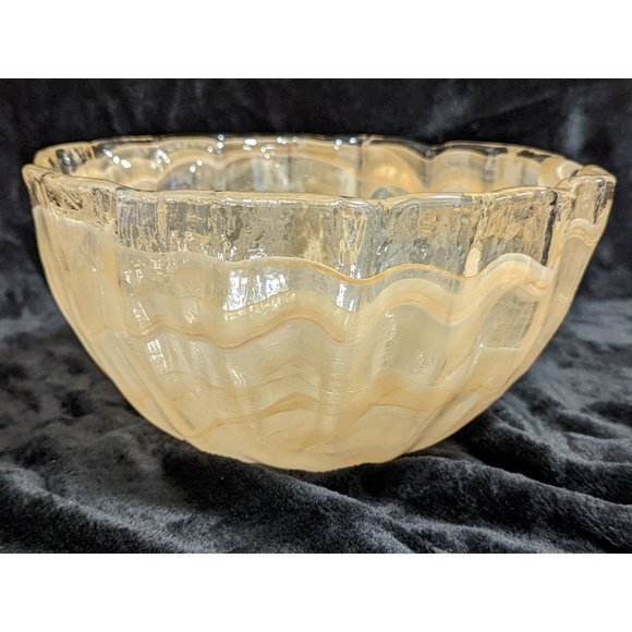 Peach Lavorazione Ribbon Style Glass Bowl Hand Blown Functional Art Fruit - Picture 12 of 12